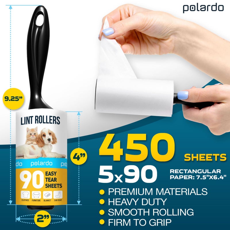 Polardo Lint Rollers for Pet Hair, Sticky, Remover for Couch, Clothes Furniture and Carpet. Dog Hair Remover Cat Hair, Animal Fur, Fuzz. 5 Large Lint Rollers - Image 2